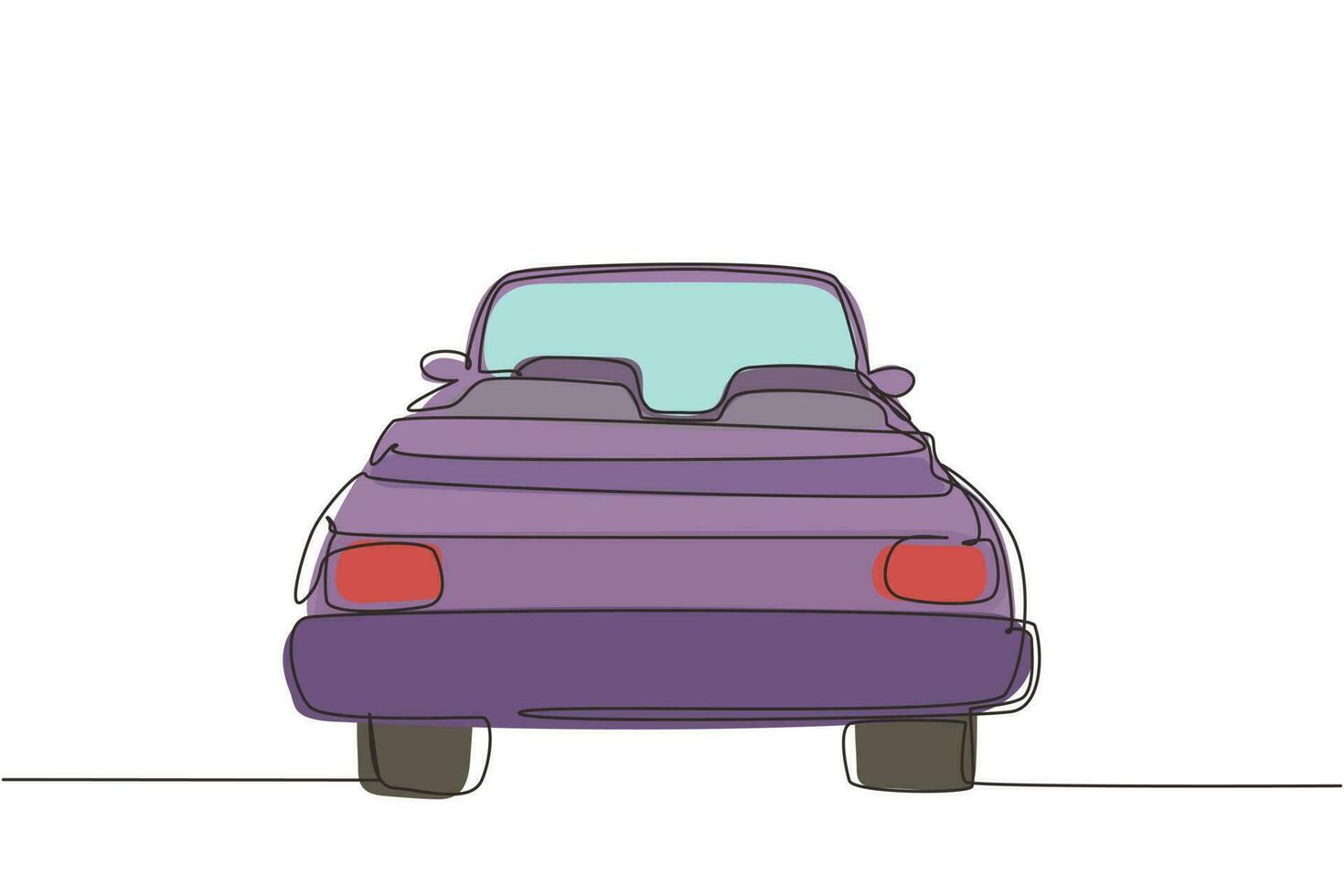 une seule ligne dessinant une icône de logo de voiture de sport décapotable vintage. symbole de contour de voiture de collection et de conception automobile. véhicule à moteur classique. illustration vectorielle graphique de conception de dessin en ligne continue vecteur