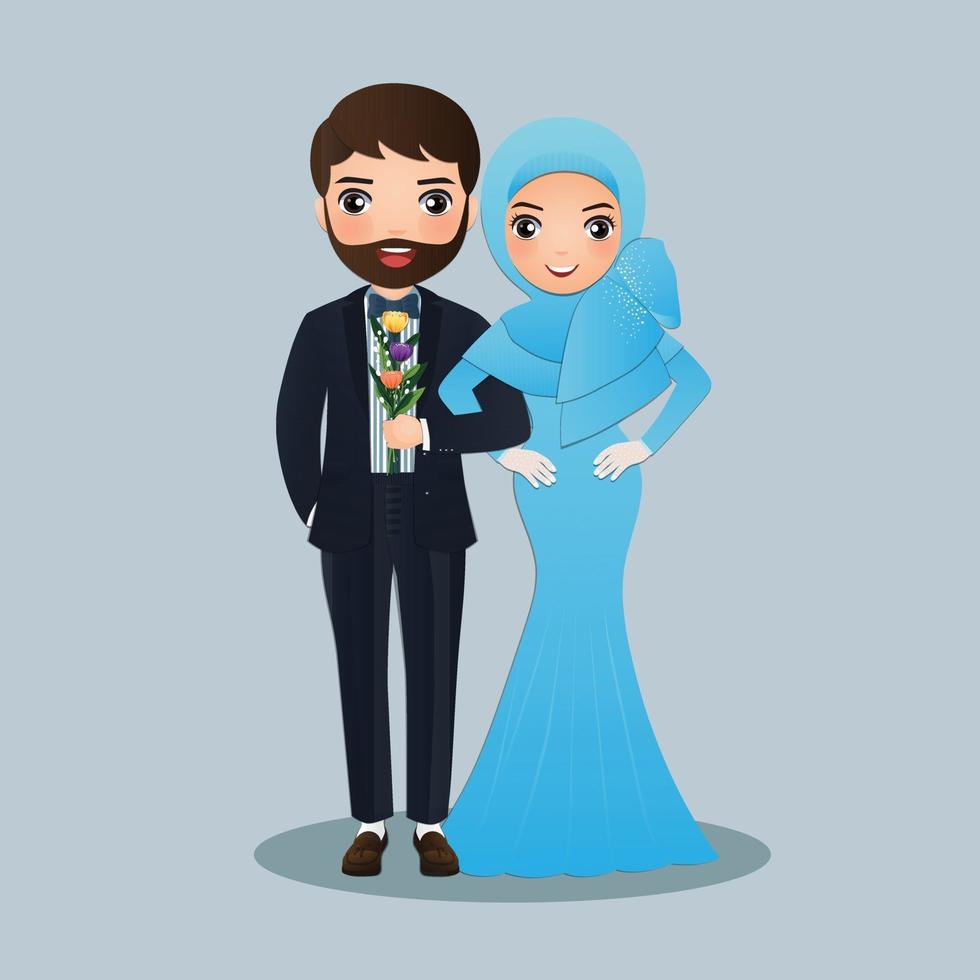 caricature de couple musulman romantique amoureux vecteur