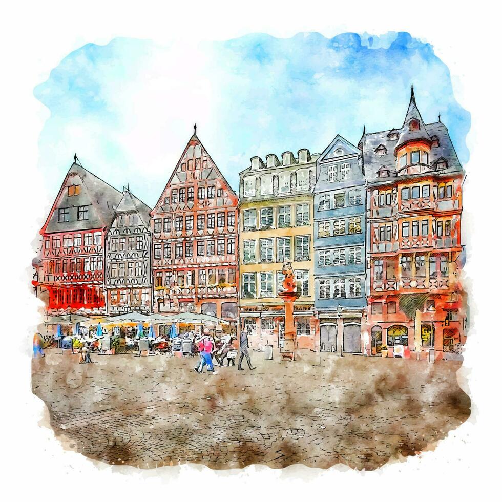 francfort allemagne croquis aquarelle illustration dessinée à la main vecteur