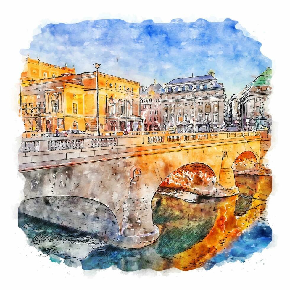 stockholm suède croquis aquarelle illustration dessinée à la main vecteur