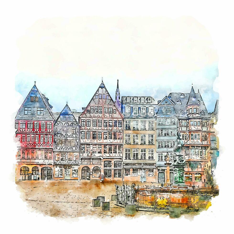 francfort allemagne croquis aquarelle illustration dessinée à la main vecteur