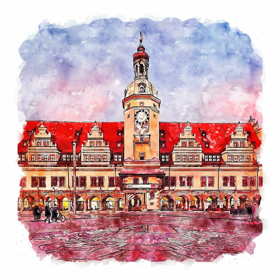 leipzig allemagne croquis aquarelle illustration dessinée à la main vecteur