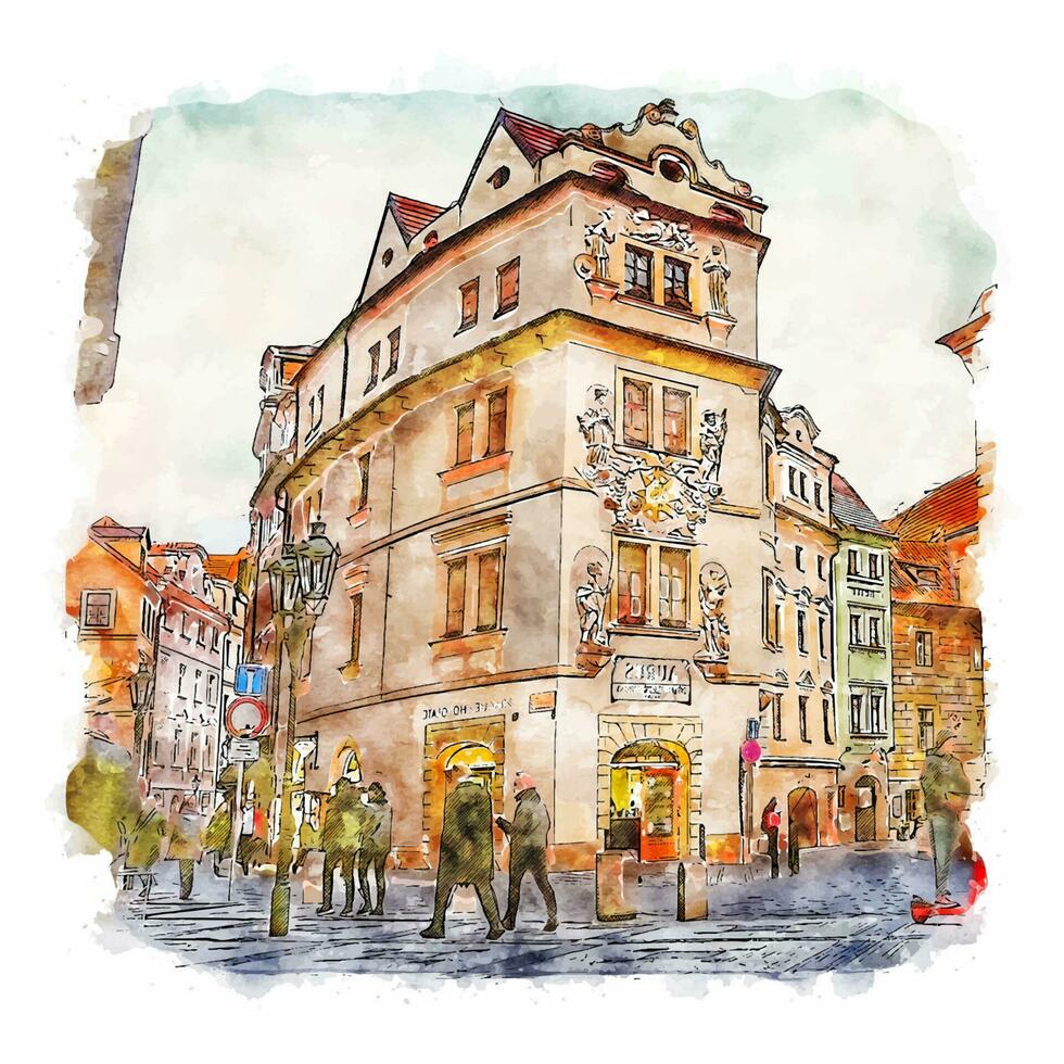 praha Prague aquarelle esquisser main tiré illustration vecteur