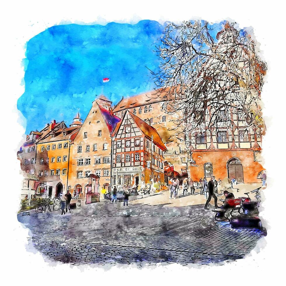 nürnberg allemagne croquis aquarelle illustration dessinée à la main vecteur