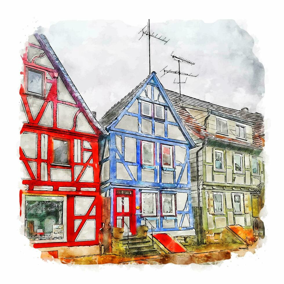 architecture allemagne croquis aquarelle illustration dessinée à la main vecteur