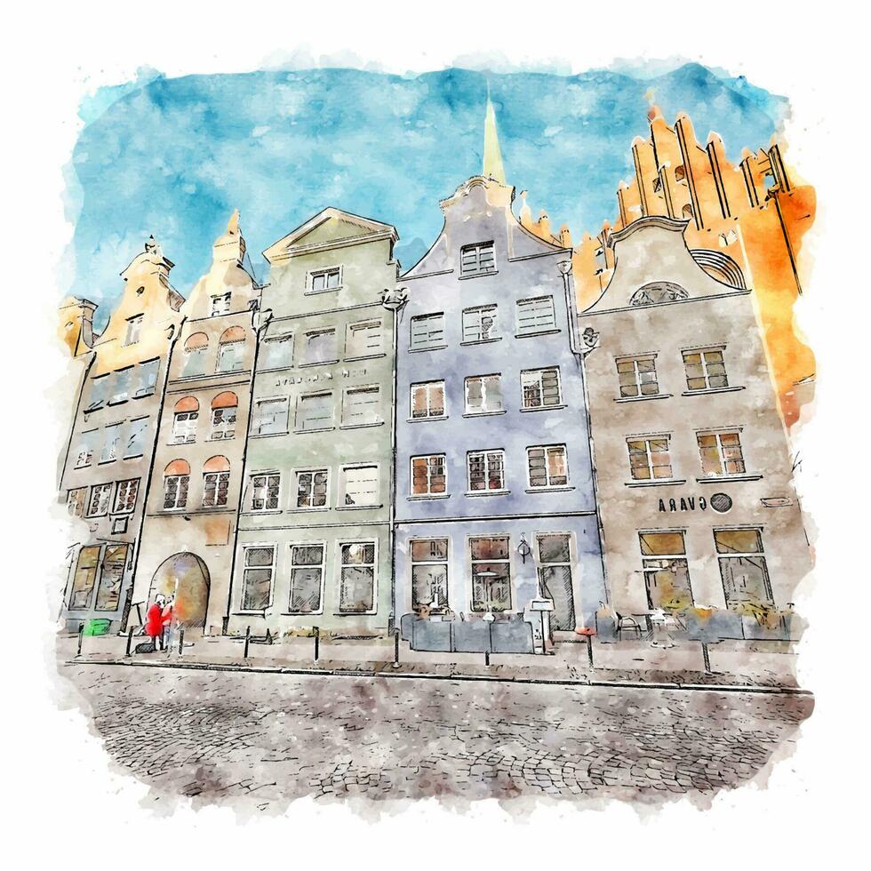 gdansk allemagne croquis aquarelle illustration dessinée à la main vecteur