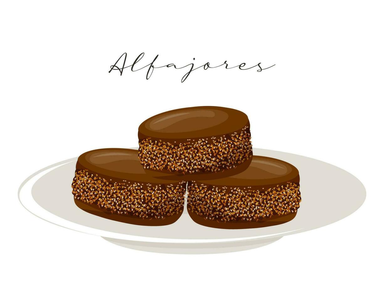 biscuits au chocolat alfajores, dessert, cuisine latino-américaine, cuisine nationale argentine. illustration de nourriture, vecteur