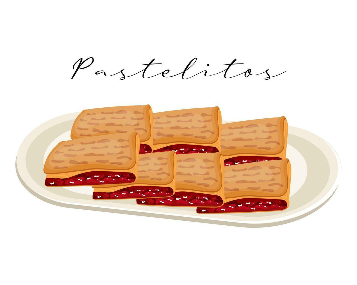 pâtes feuilletées avec garniture sucrée, pastelitos, cuisine latino-américaine. cuisine nationale de cuba. illustration de nourriture, vecteur