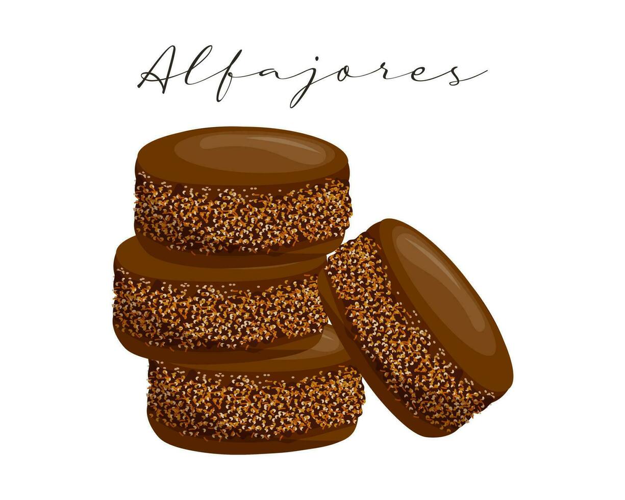 biscuits au chocolat alfajores, dessert, cuisine latino-américaine, cuisine nationale argentine. illustration de nourriture, vecteur