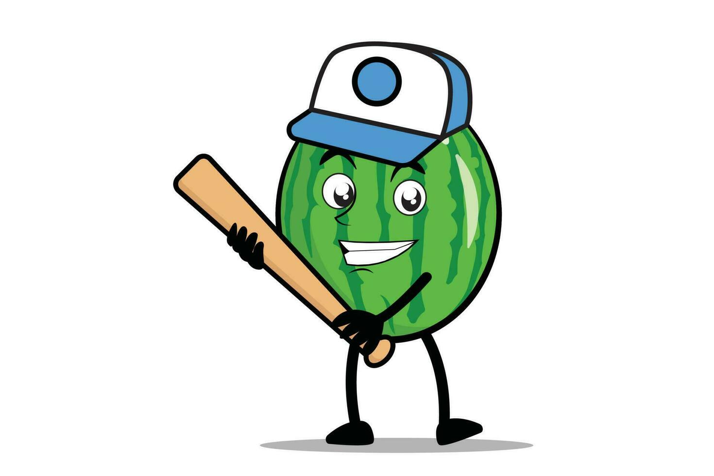 pastèque dessin animé mascotte ou personnage en portant une base-ball chauve souris comme le mascotte de le base-ball équipe vecteur