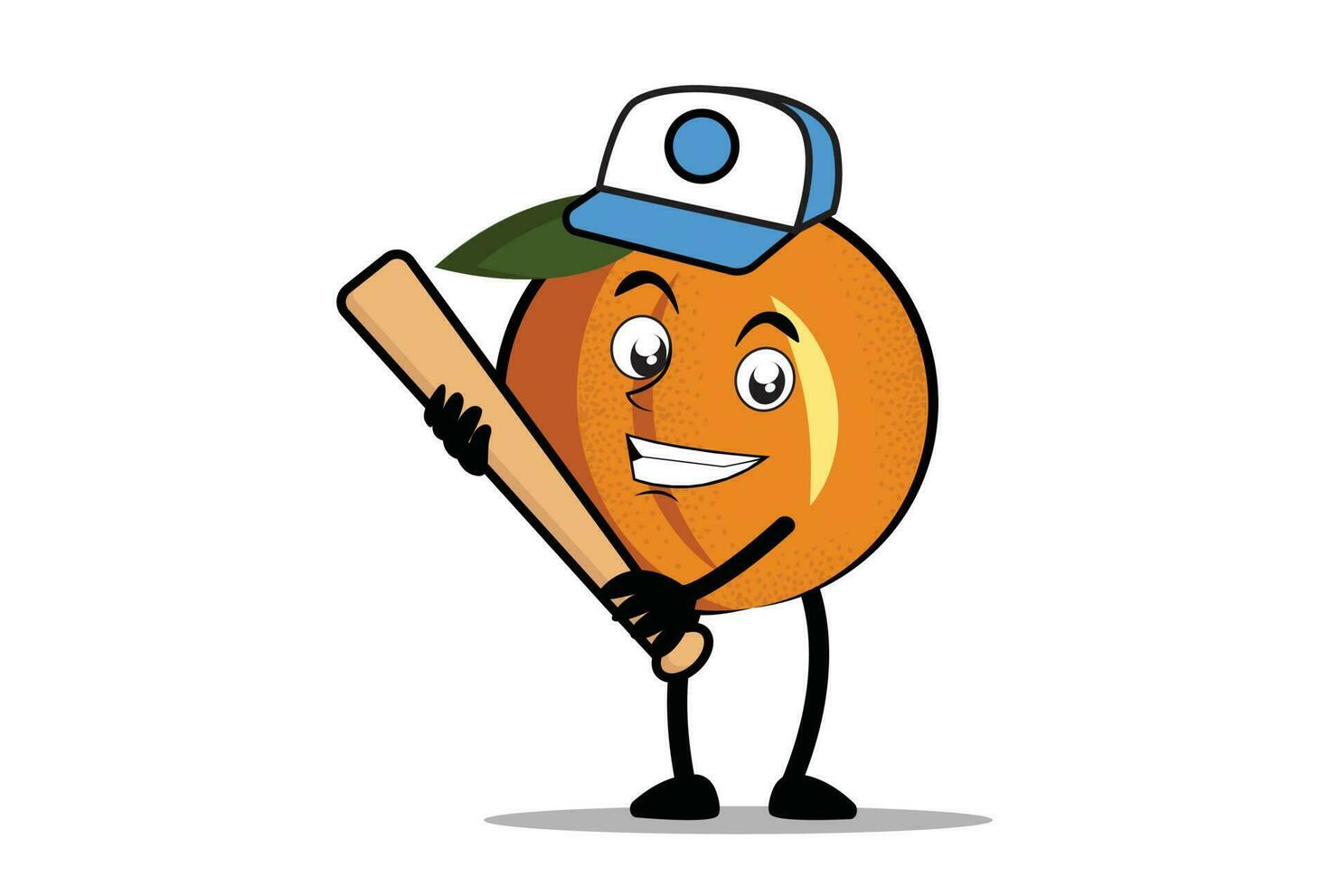 Orange dessin animé mascotte ou personnage en portant une base-ball chauve souris comme le mascotte de le base-ball équipe vecteur