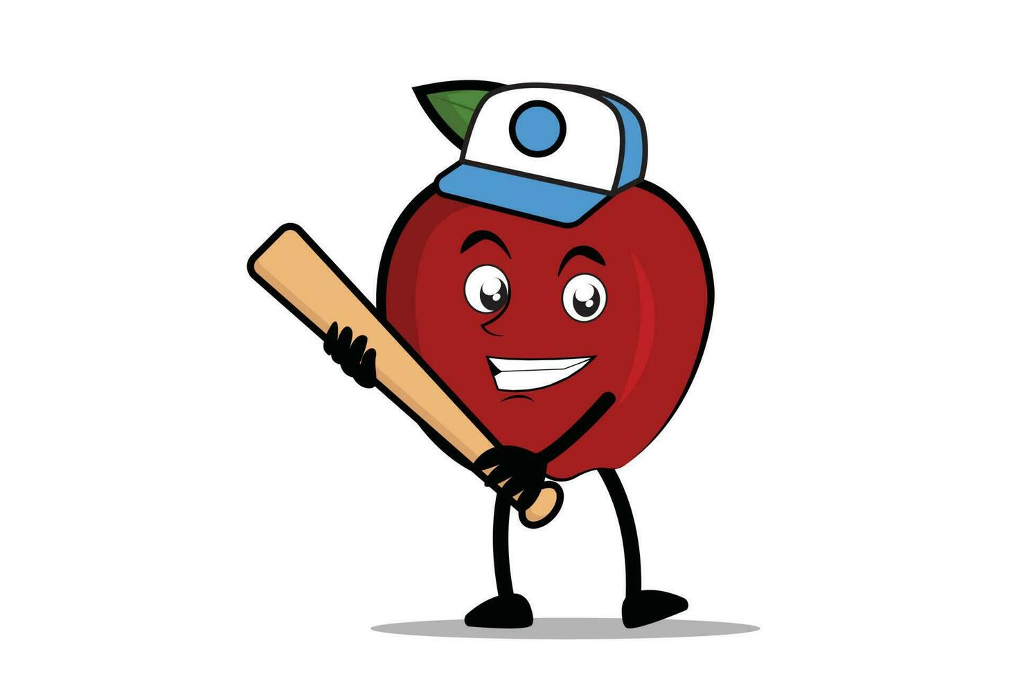 Pomme dessin animé mascotte ou personnage en portant une base-ball chauve souris comme le mascotte de le base-ball équipe vecteur