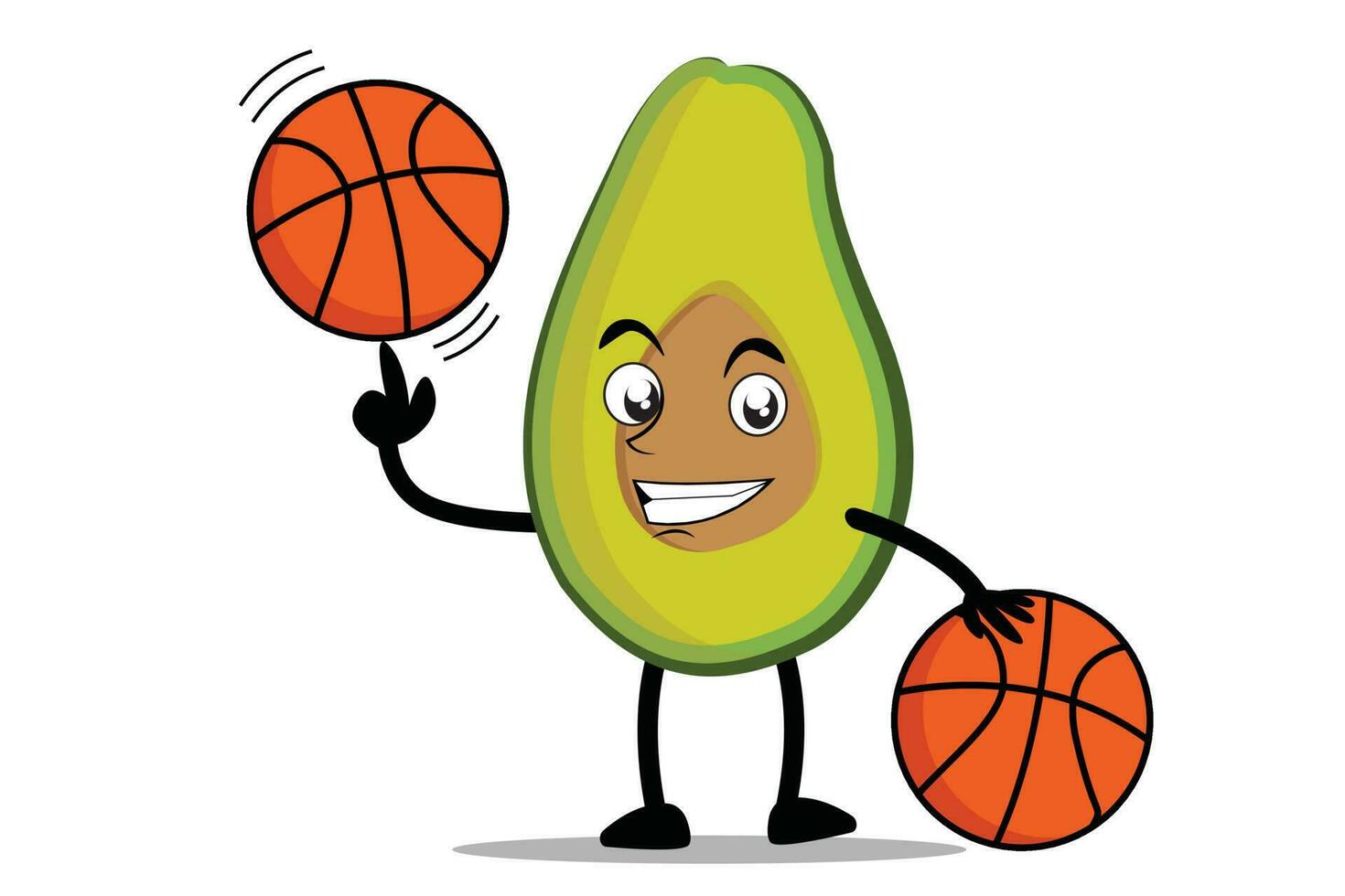 Avocat dessin animé mascotte ou personnage pièces basketball et devient le mascotte pour le sien basketball équipe vecteur