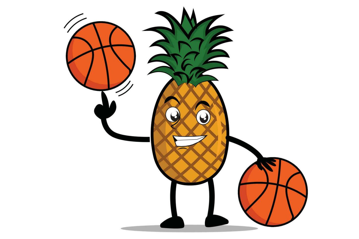 ananas dessin animé mascotte ou personnage pièces basketball et devient le mascotte pour le sien basketball équipe vecteur