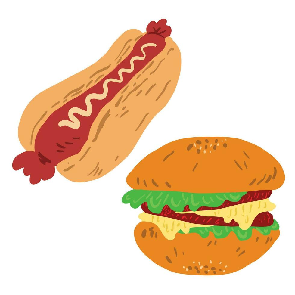 Hot-dog et cheeseburger ,bien pour graphique conception ressources, affiches, pamphlets, bannières, couverture livres, restaurant menu, et plus. vecteur