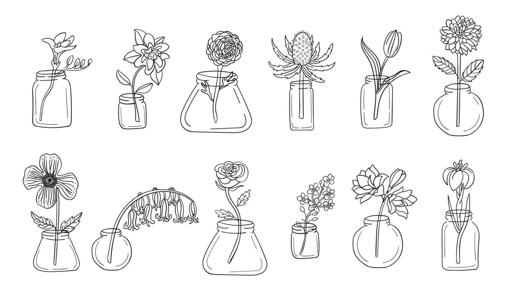 réaliste fleur vase ligne art ensemble. parfait pour illustrations. vecteur