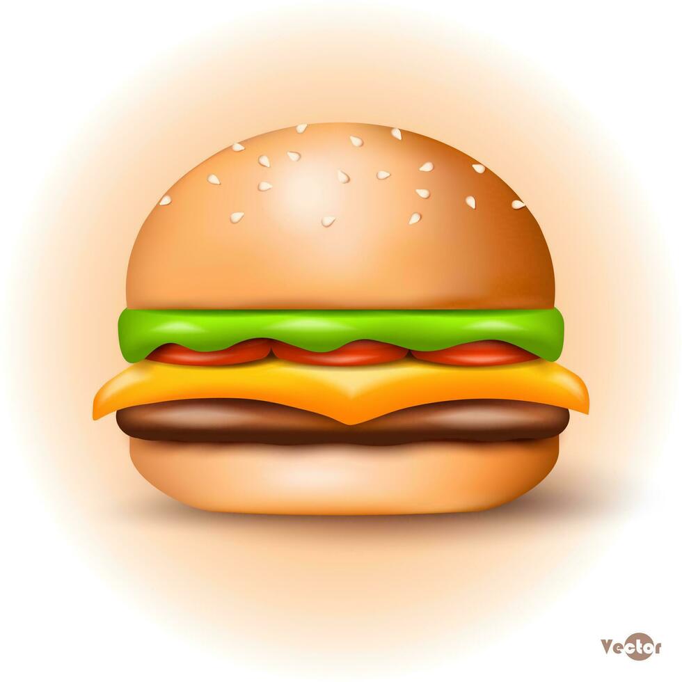 Burger avec tomate, fromage et salade. stylisé 3d image vecteur