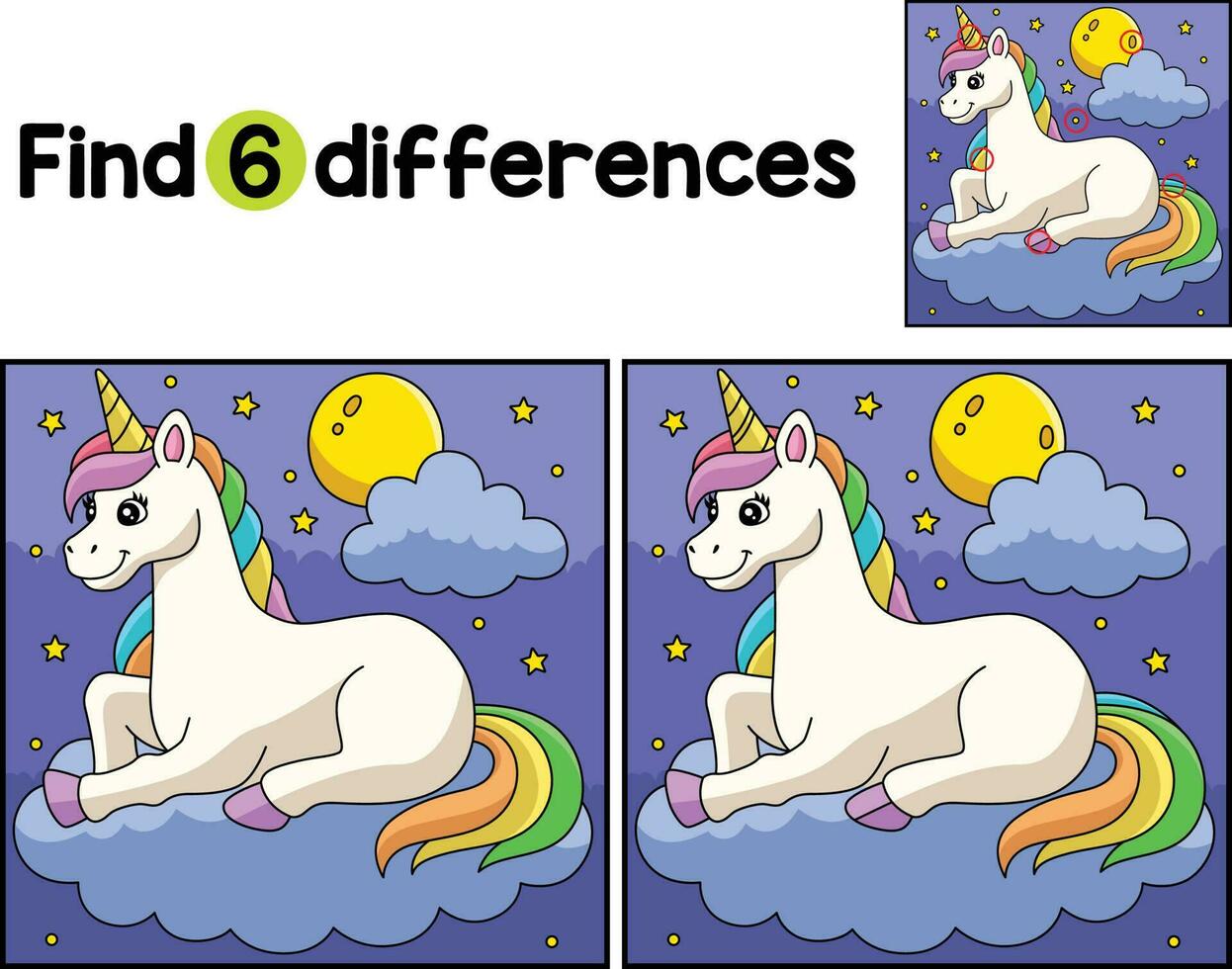 Licorne mensonge sur le nuage trouver le différences vecteur