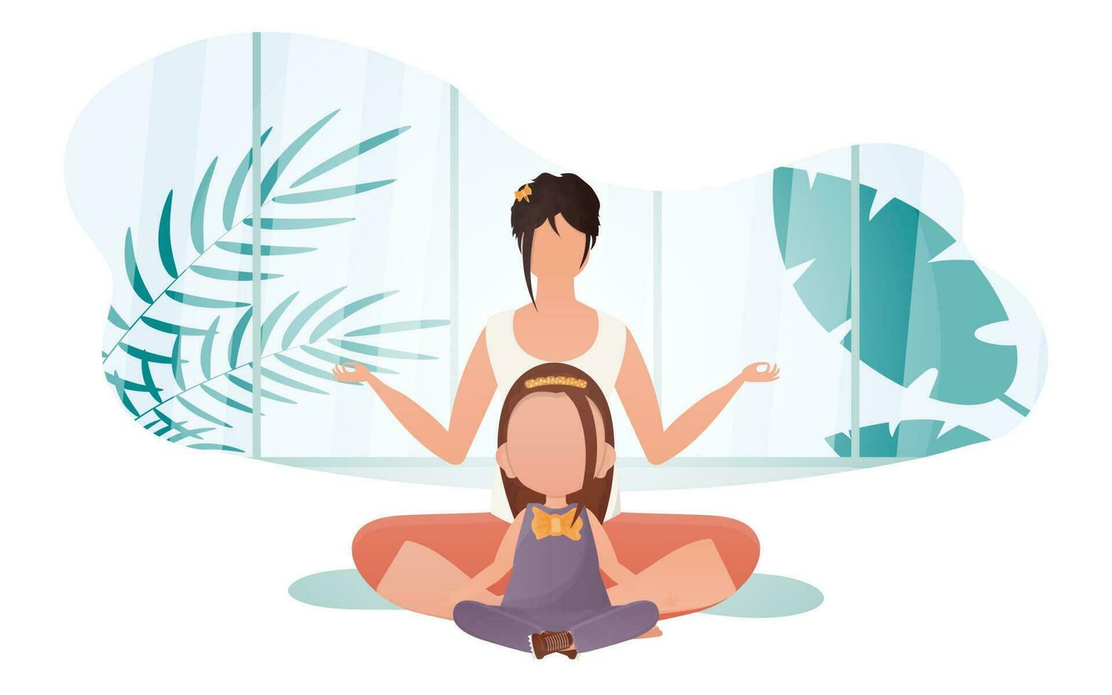 maman et fille faire yoga. dessin animé style. des sports mode de vie. vecteur illustration.