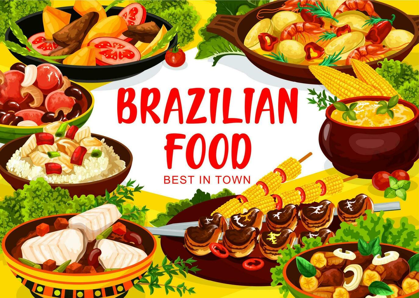 brésilien cuisine nourriture menu feijoada et churrasco vecteur