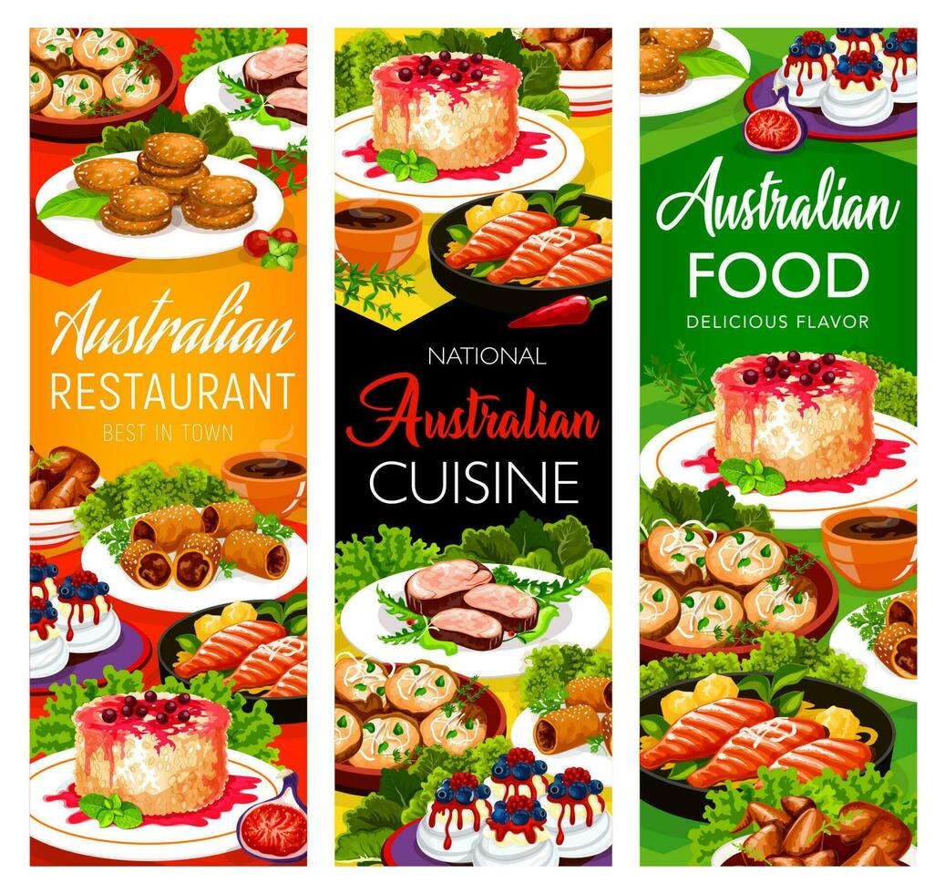 australien cuisine nourriture plats, restaurant menu vecteur