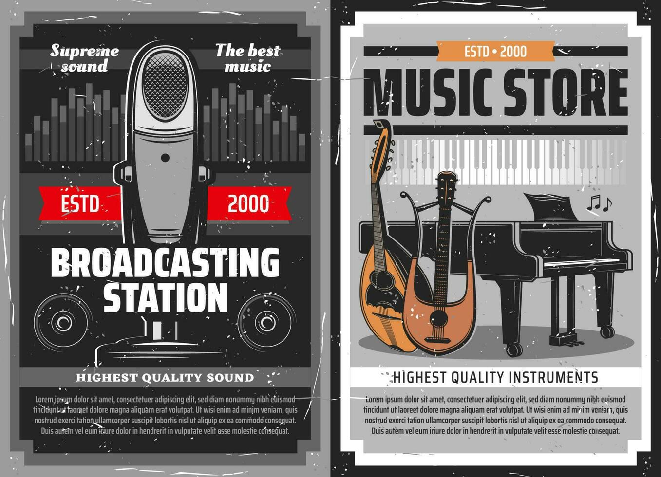 radio diffuser affiche, la musique instruments boutique vecteur