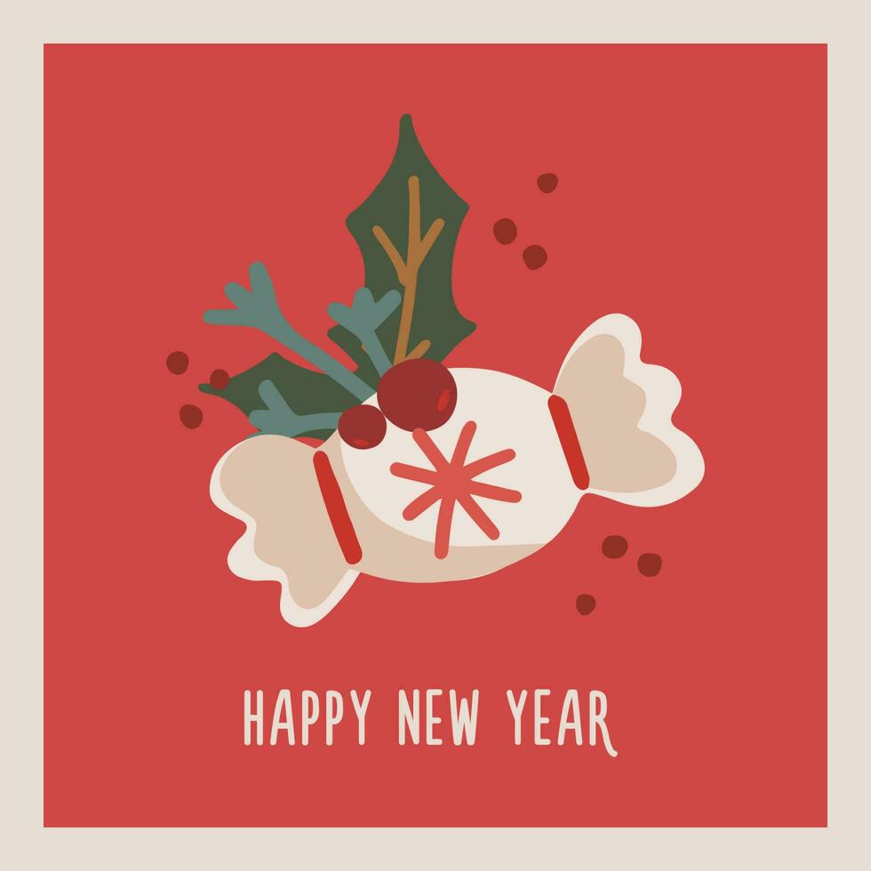 vecteur Noël et Nouveau année carte avec bonbons Nouveau année symboles