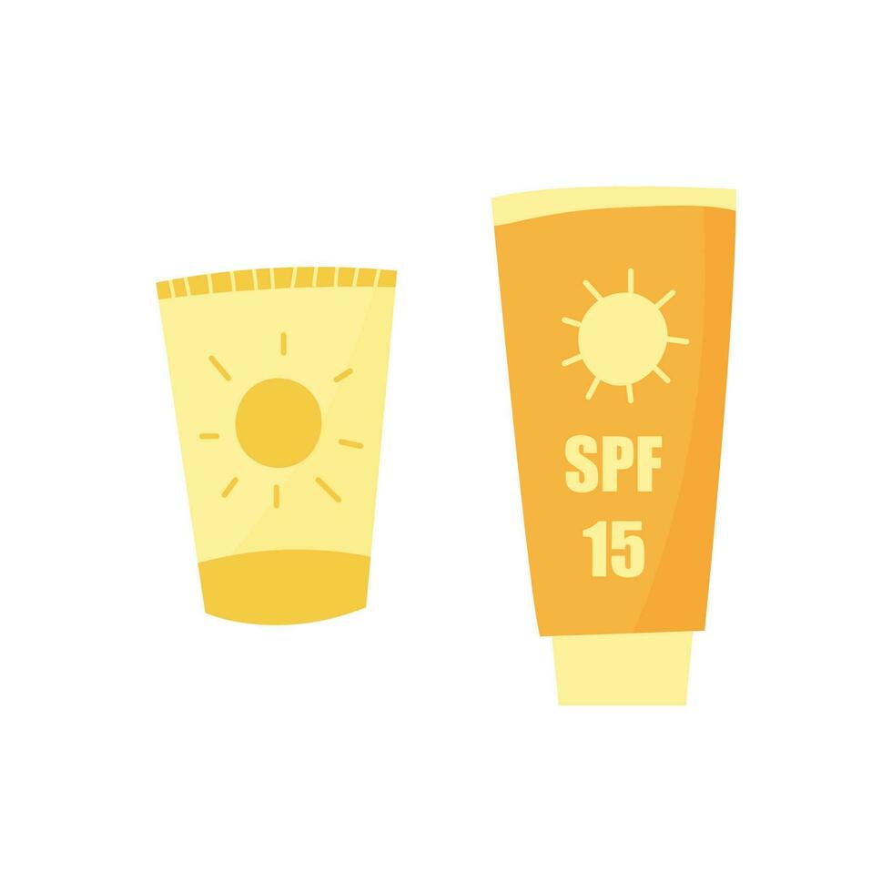 crème solaire protection lotion et crème illustrations. coloré dessin animé spf griffonnage. vecteur