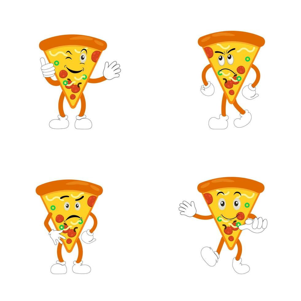 marrant content Pizza spectacle paix geste logo. vecteur griffonnage ligne dessin animé kawaii personnage illustration icône. Pizza citation logo concept. vite nourriture vecteur dessin animé illustration, bande dessinée personnages