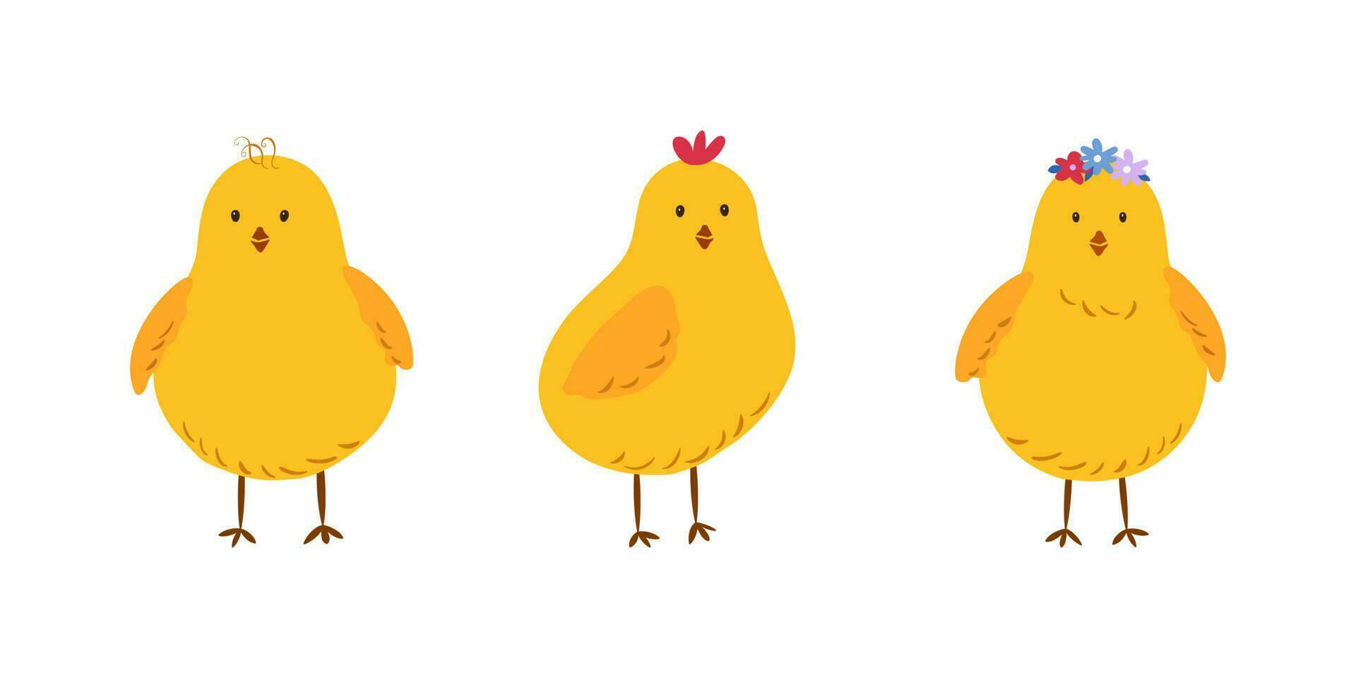 dessin animé Jaune poulets isolé sur une blanc Contexte. vecteur illustration de une enfants dessin animé.