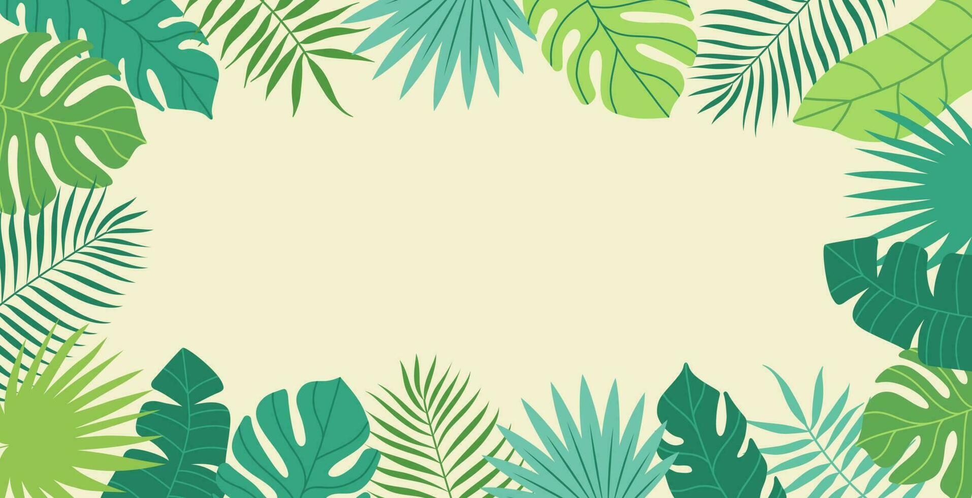 été tropical Contexte avec copie espace pour texte. paume feuilles. floral exotique hawaïen fond d'écran. moderne branché coloré conception. vecteur modèle pour salutation cartes, affiches, bannières.