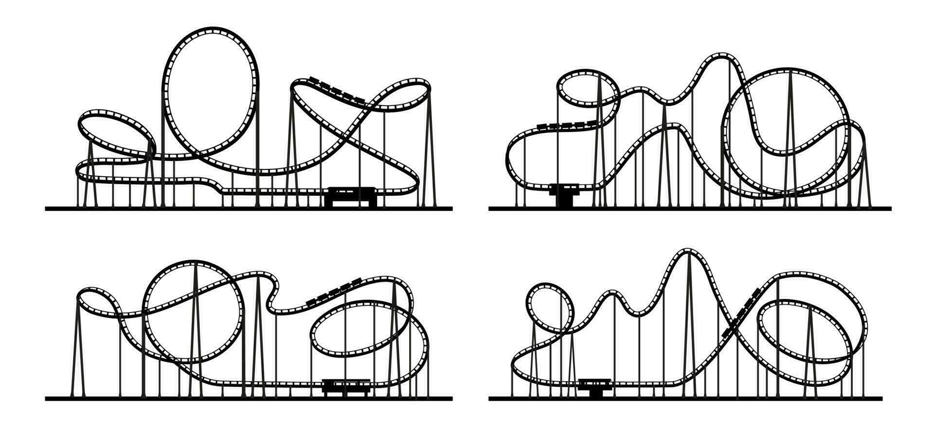 rouleau Coaster boucle ou montagnes russes silhouette vecteur