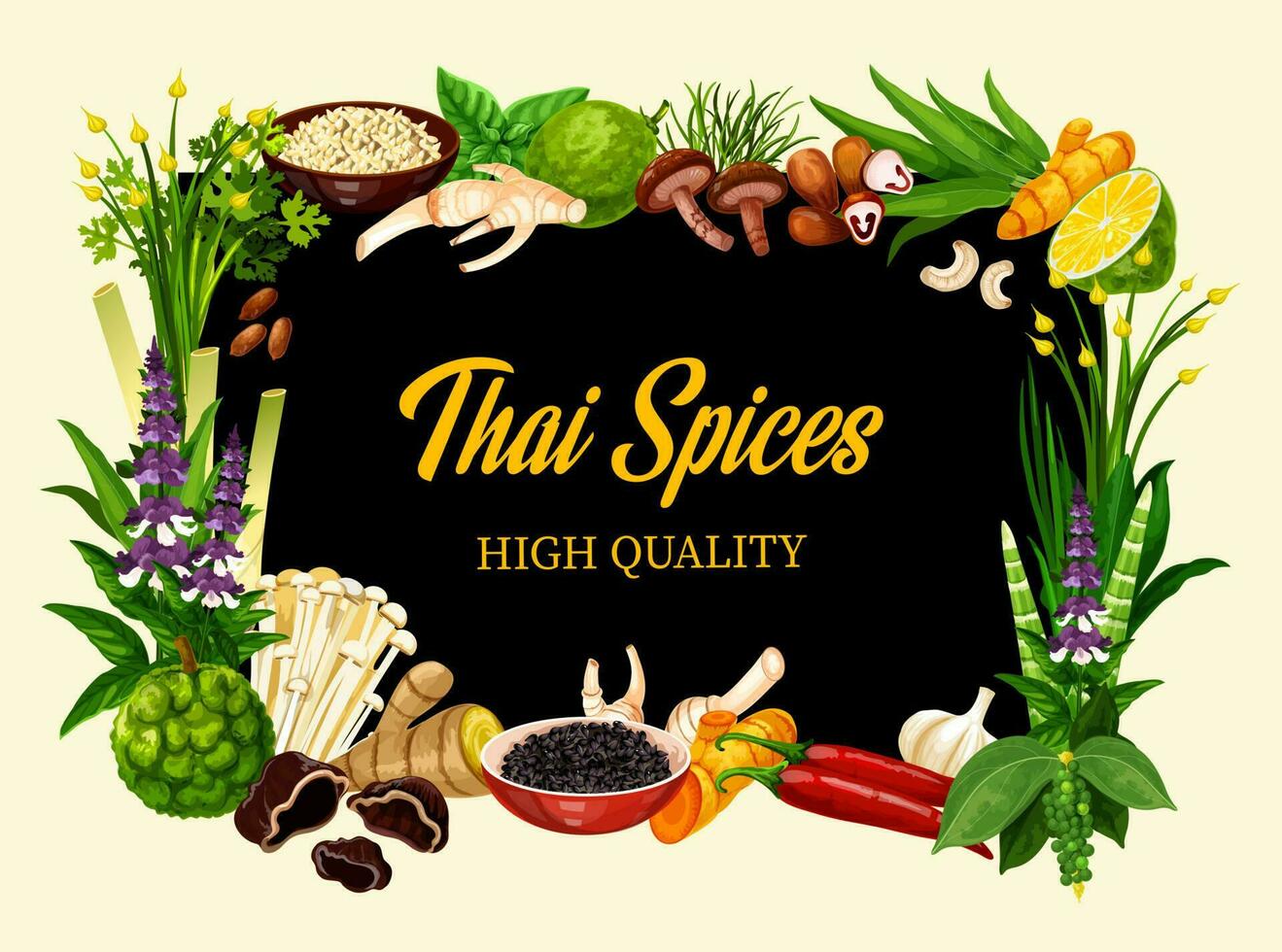 thaïlandais cuisine épices et herbes, cuisine assaisonnements vecteur