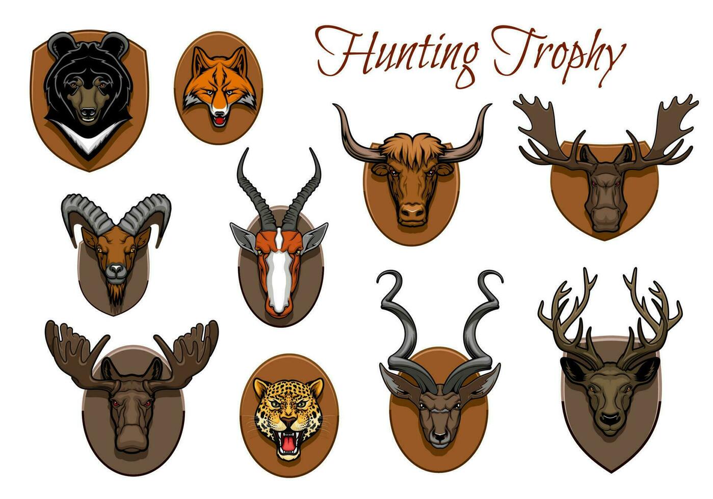 chasse sport trophée, animal têtes et bois vecteur