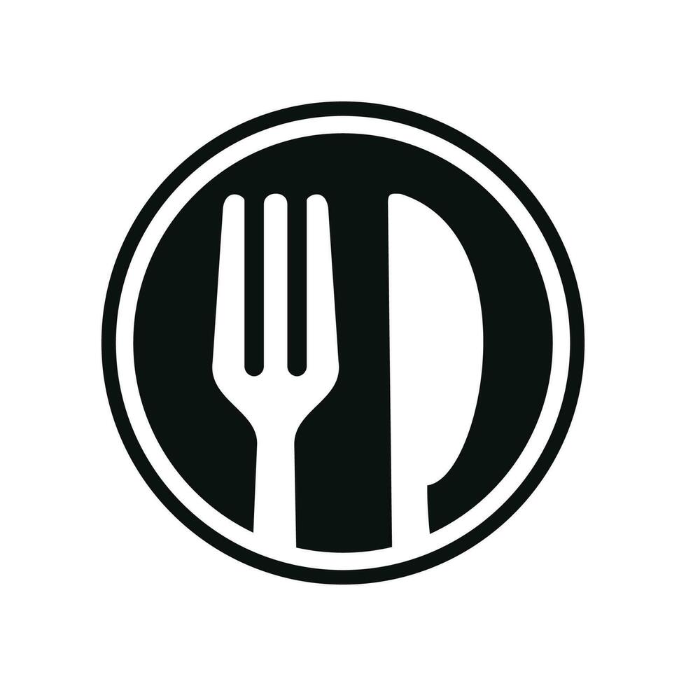 fourchette et couteau, manger, restaurant, nourriture icône isolé sur blanc Contexte vecteur