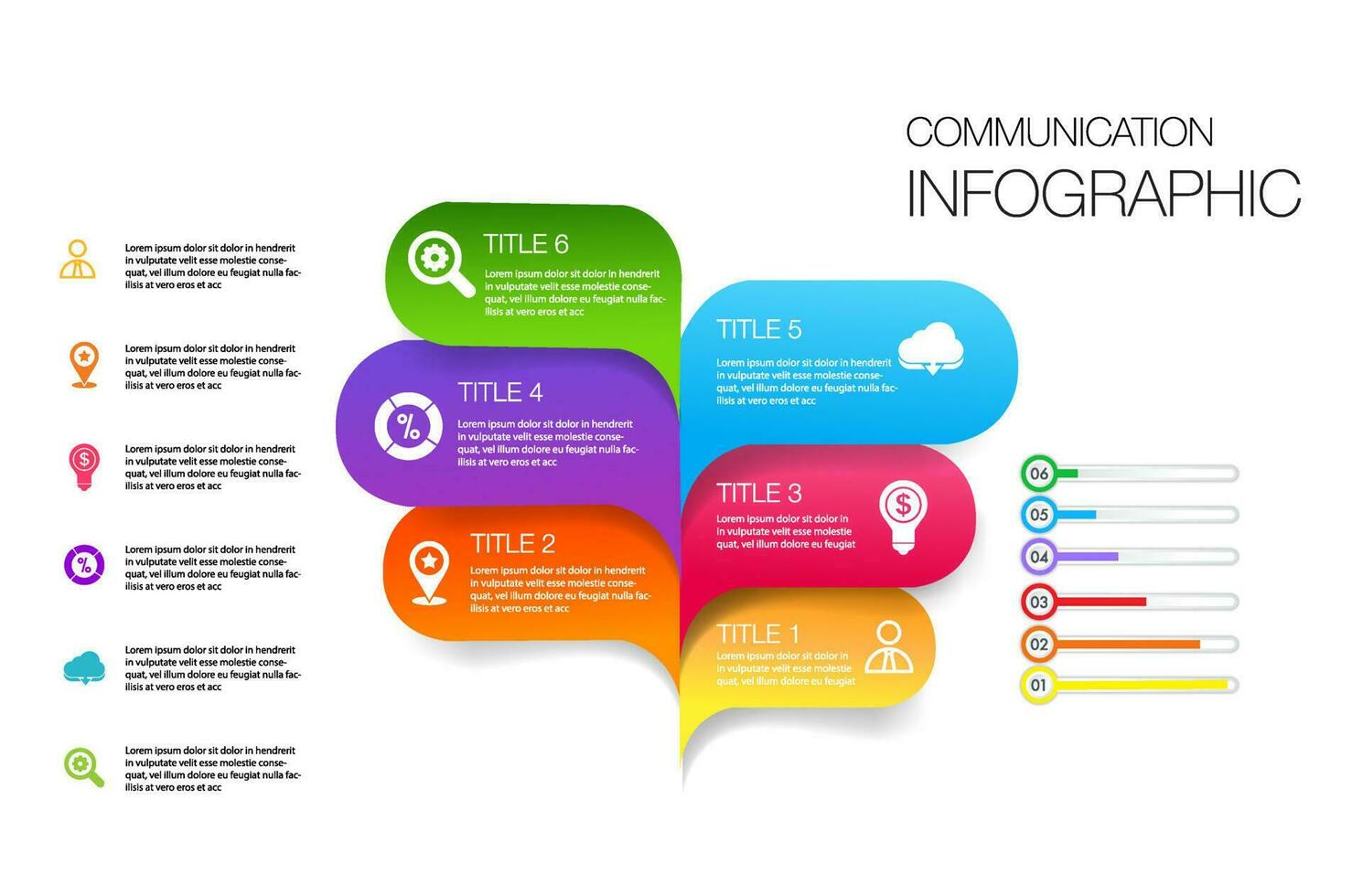 6 option coloré bulle discours infographie vecteur