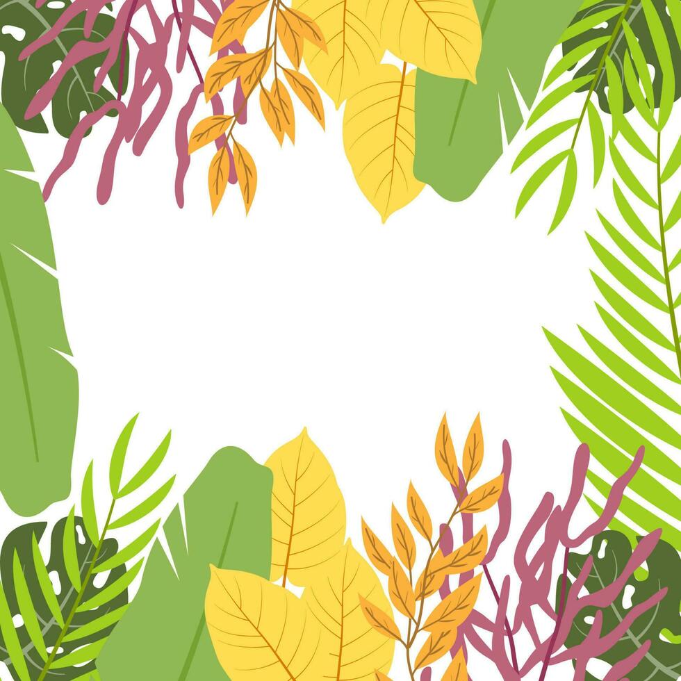une Cadre de tropical feuilles avec une blanc Contexte vecteur