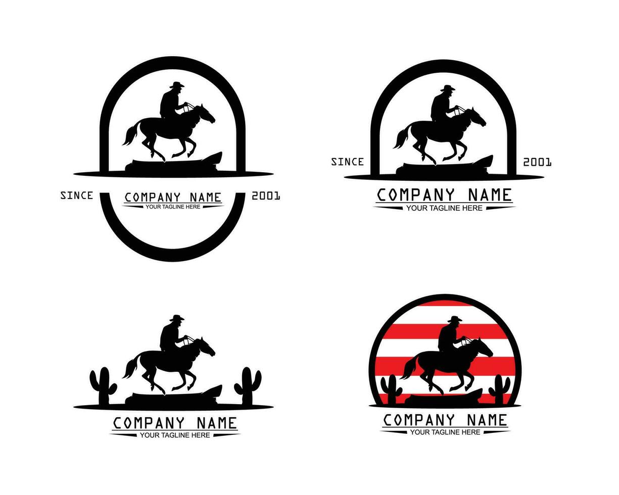 cow-boy logo collection ensemble équitation une cheval vecteur