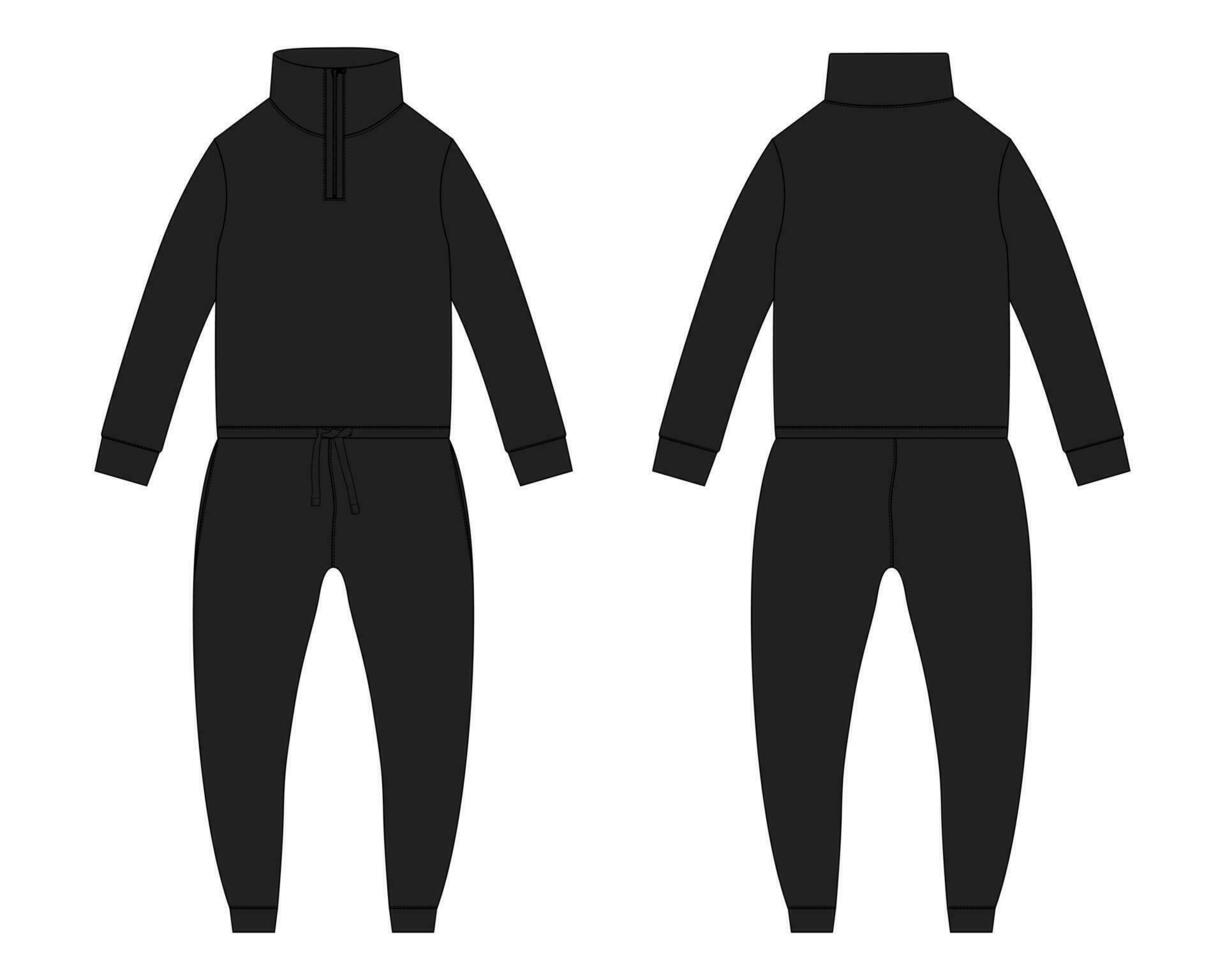 tout dans un le maillot de corps joggeur les pantalons de survêtement avec sweat-shirt hauts technique mode plat esquisser vecteur illustration noir Couleur modèle de face et retour vues