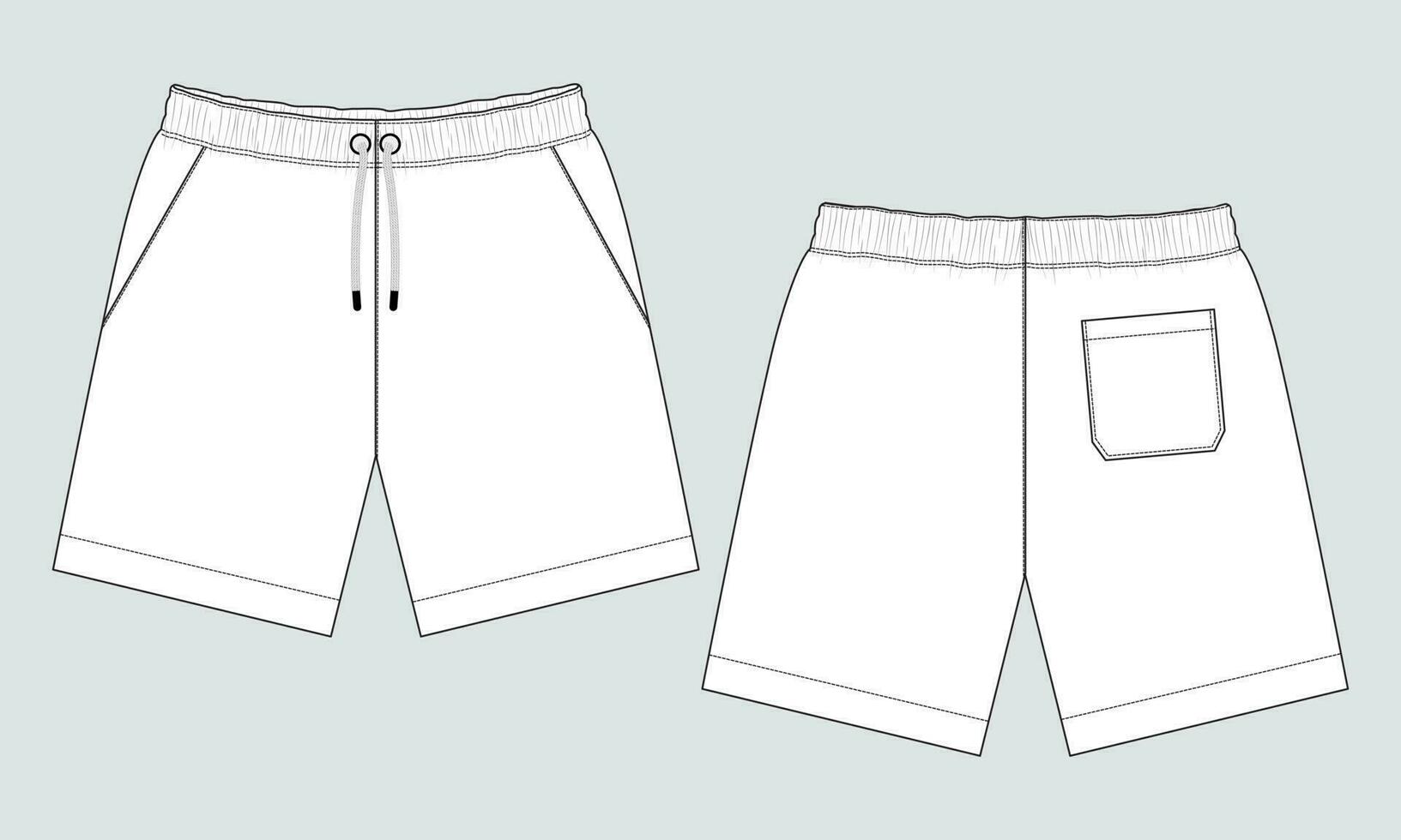 modèle de croquis plat de mode vecteur de shorts de survêtement pour garçons. illustration d'art de mode de dessin technique de jeunes hommes.