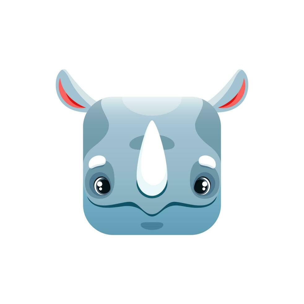 dessin animé rhinocéros kawaii carré animal visage rhinocéros vecteur