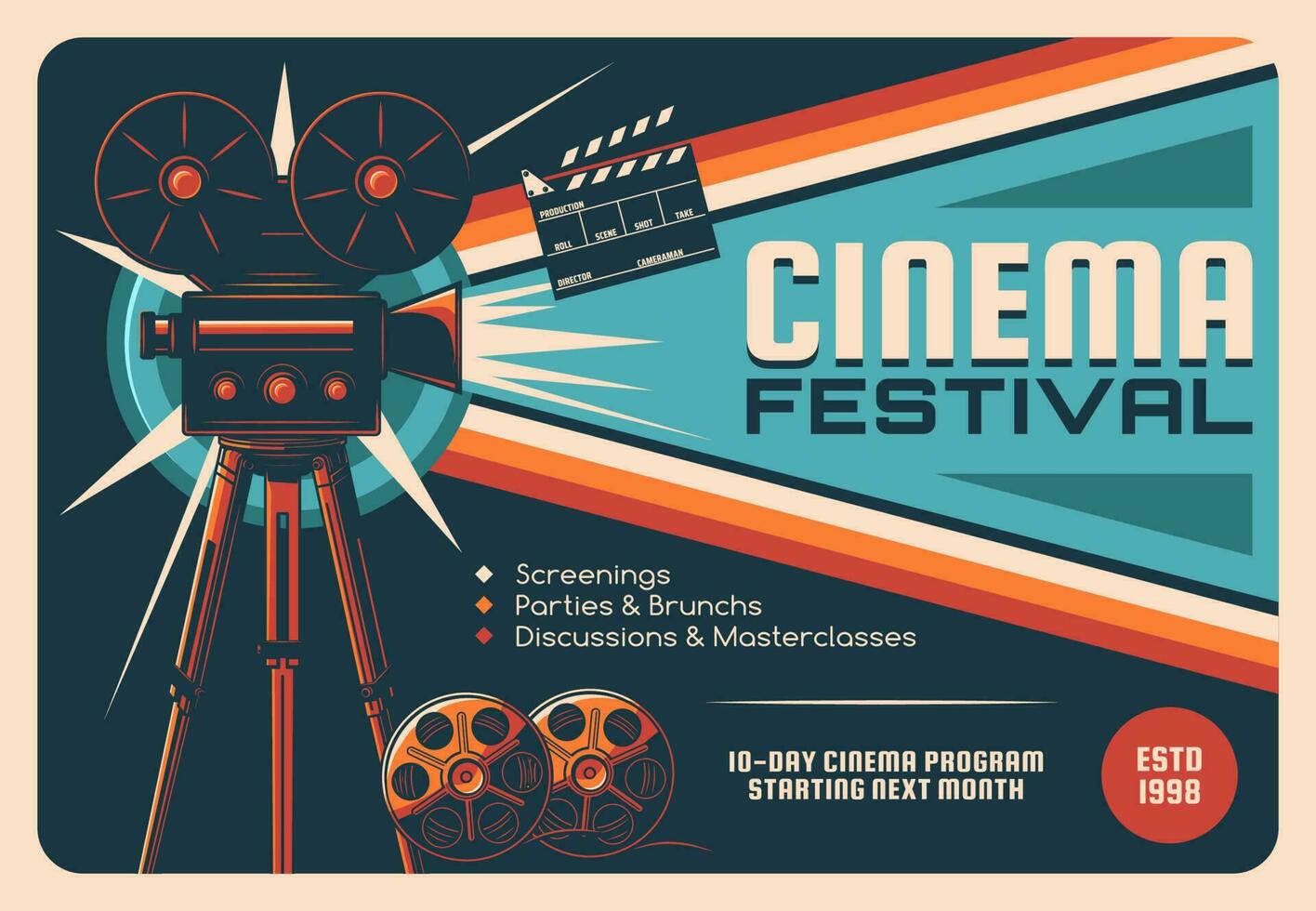 cinéma festival, cinématographie un événement rétro affiche vecteur