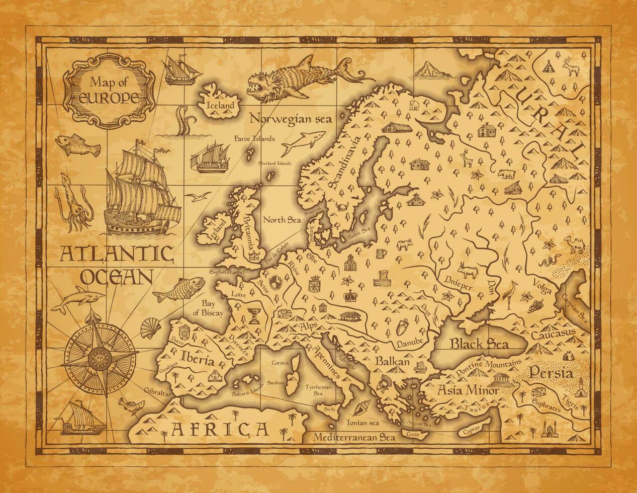 ancien carte de L'Europe , vecteur ancien parchemin