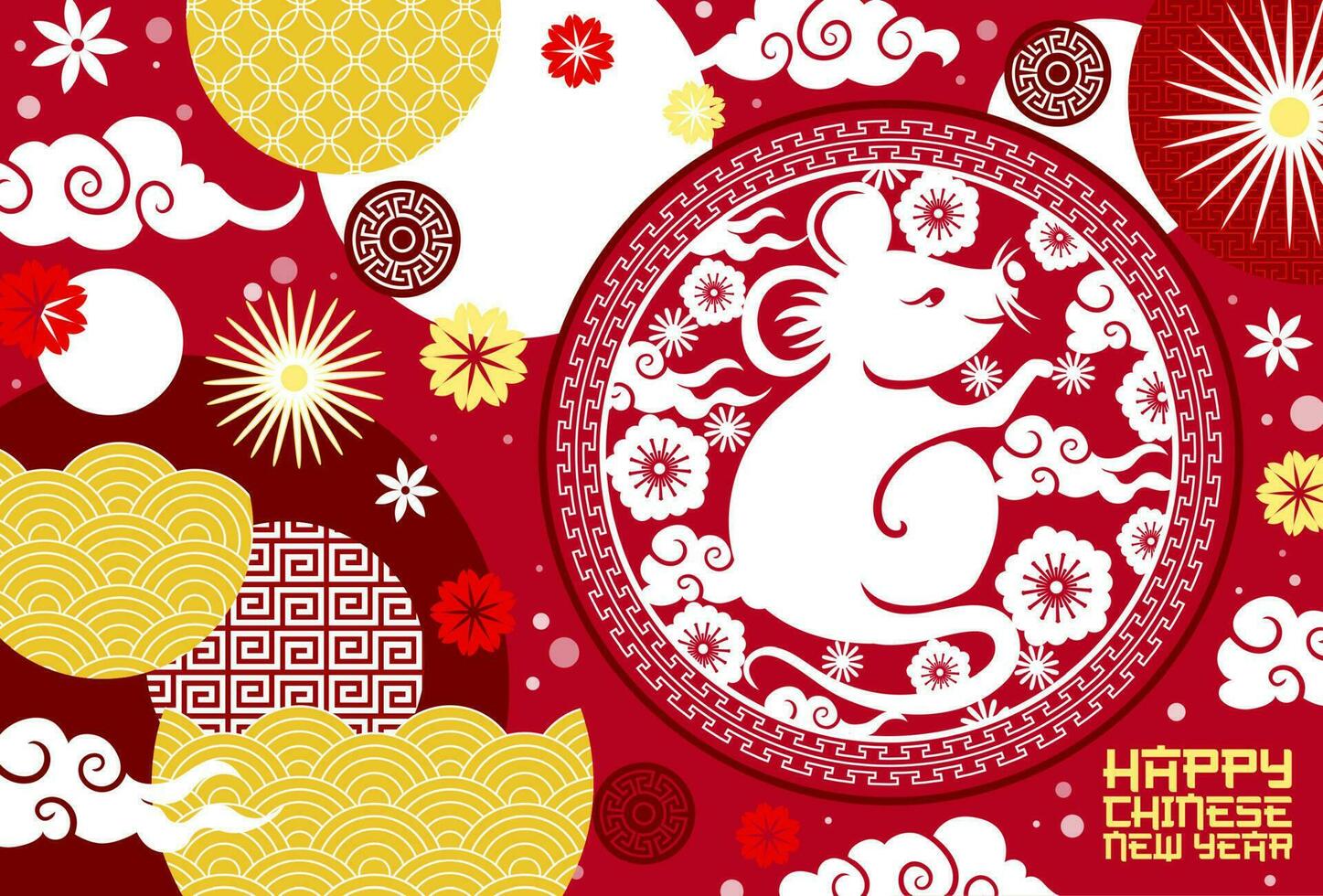 chinois Nouveau année zodiaque rat avec papercut fleurs vecteur