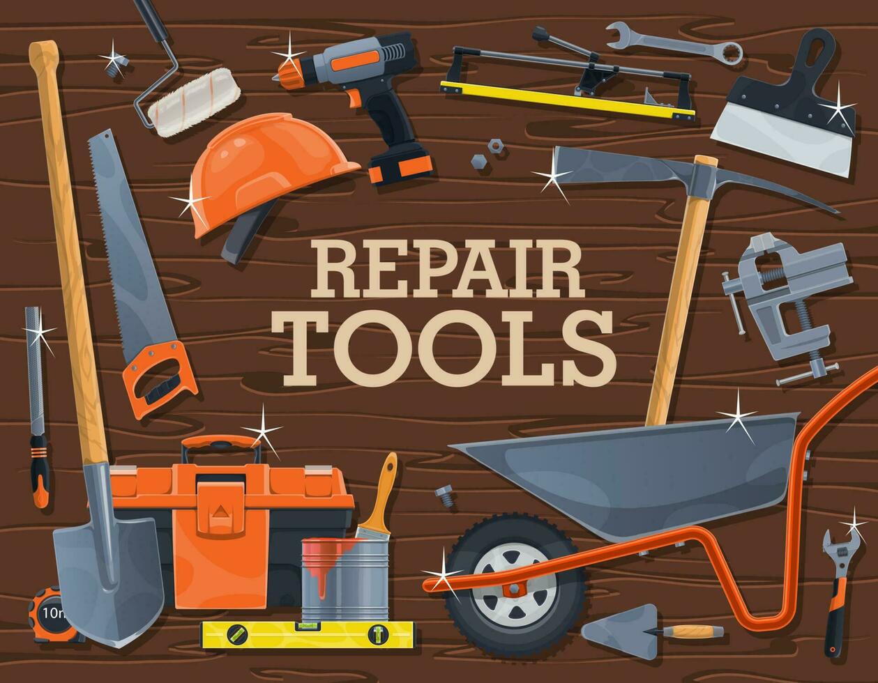 réparation, construction, charpenterie outils ou équipement vecteur