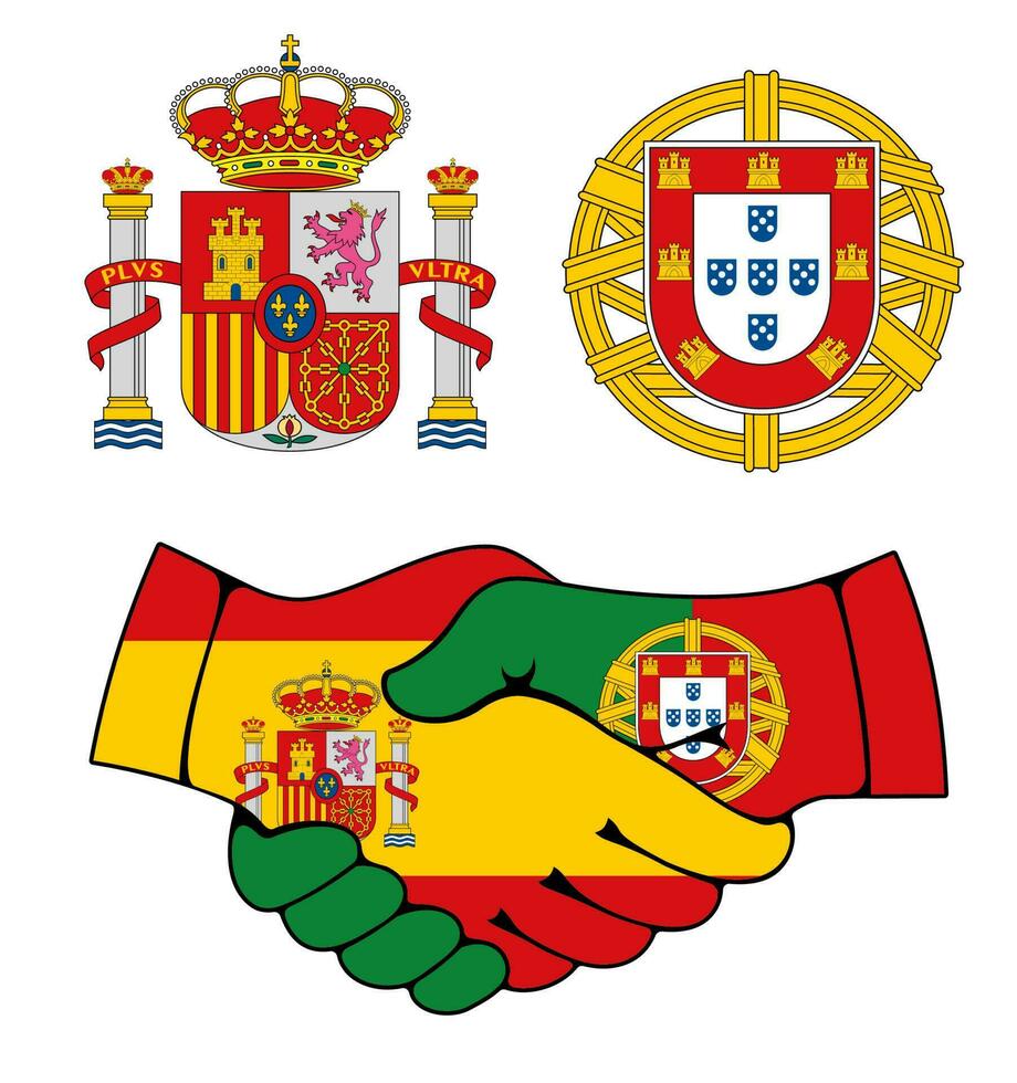 le Portugal et Espagne manteau de bras, poignée de main vecteur
