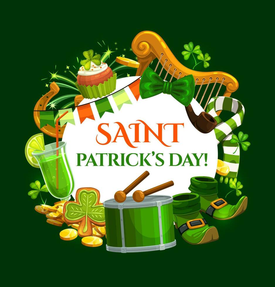 Saint patrick jour, or pièces de monnaie et lutin des chaussures vecteur