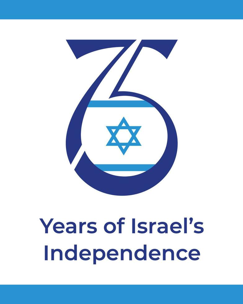 75 ans anniversaire Israël indépendance journée. festivité carte avec nombre 75 et le israélien drapeau. concept pour 75e ans yom haatzmaut. vecteur plat style illustration sur blanc Contexte
