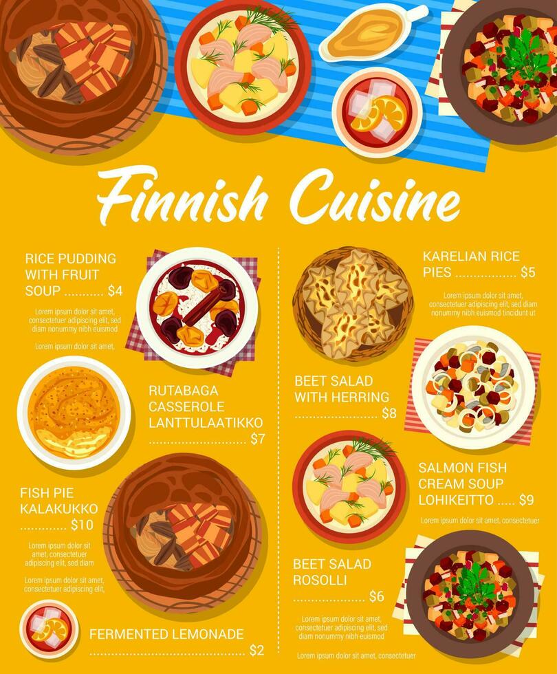 finlandais cuisine nourriture menu page conception modèle vecteur