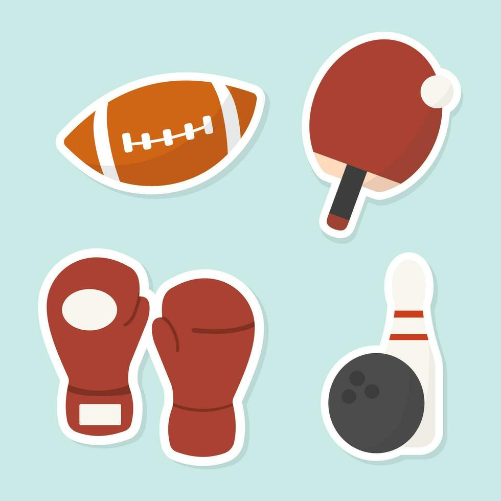 des sports équipement dessin animé illustration tel comme américain football, boxe, ping pong et bowling. vecteur
